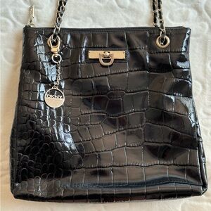 DKNY Convertible Croc Embossed Bag in Black Patent